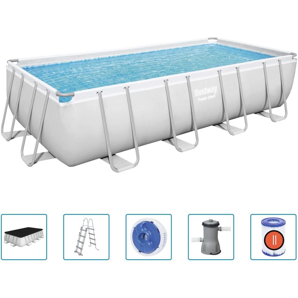 BESTWAY Set Piscina Power Steel Rettangolare 488x244x122 Cm
