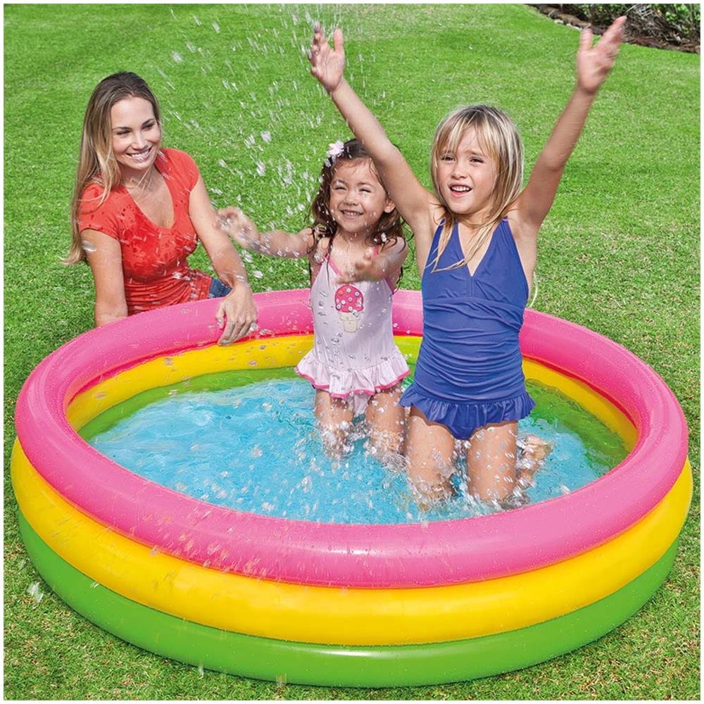 TrAdE shop Traesio® Piscina Gonfiabile Per Bambini Arcobaleno A 3 Anelli Colorati 147 X 33 Cm