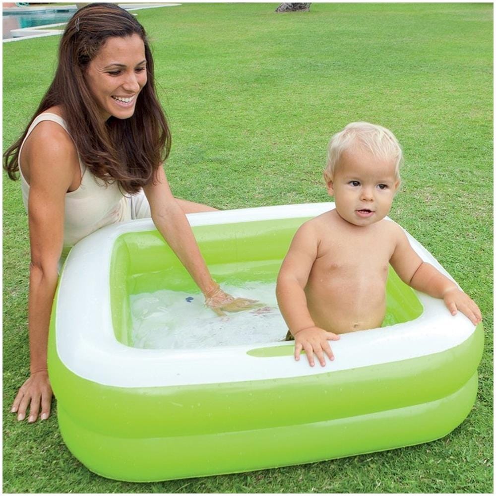 TrAdE shop Traesio® Piscina Gonfiabile Per Bambini Baby Quadrata 2 Anelli Verde 85 X 85 X 23 Cm