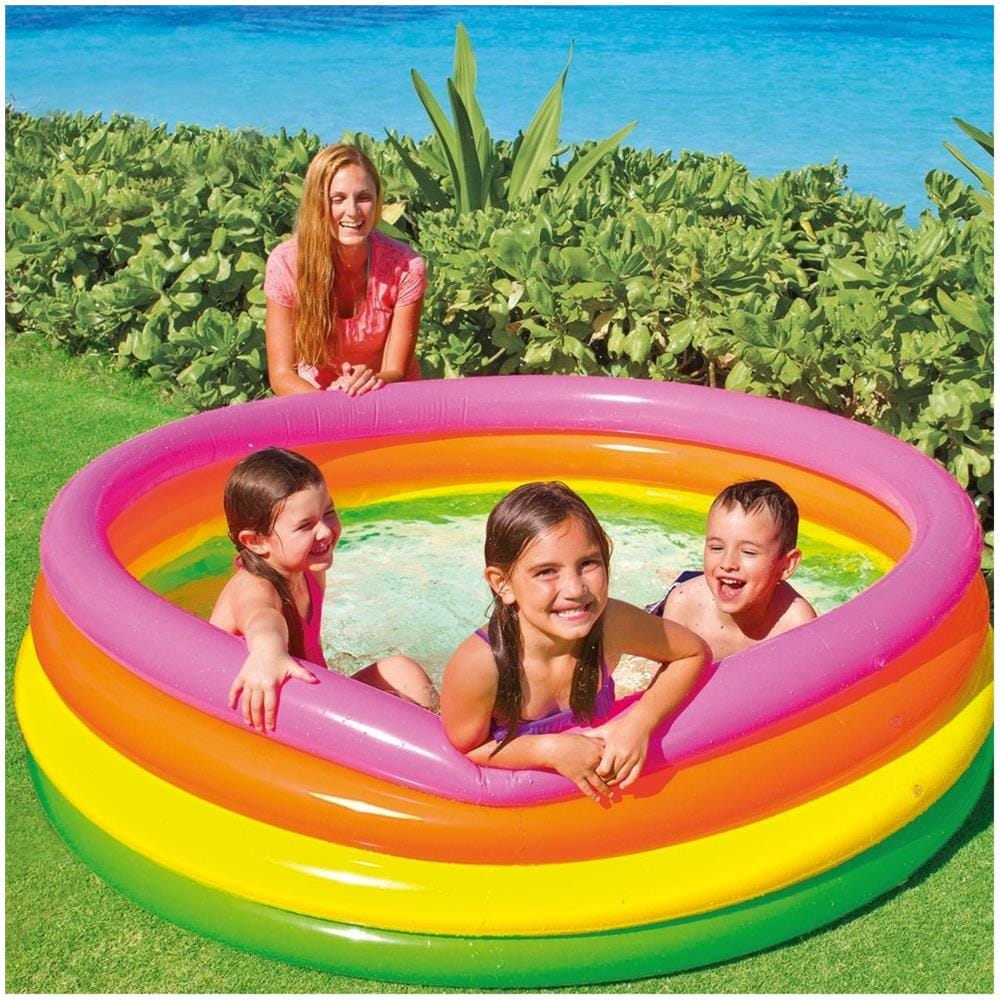 TrAdE shop Traesio® Piscina Gonfiabile Per Bambini Arcobaleno A 4 Anelli Colorati 168 X 46 Cm