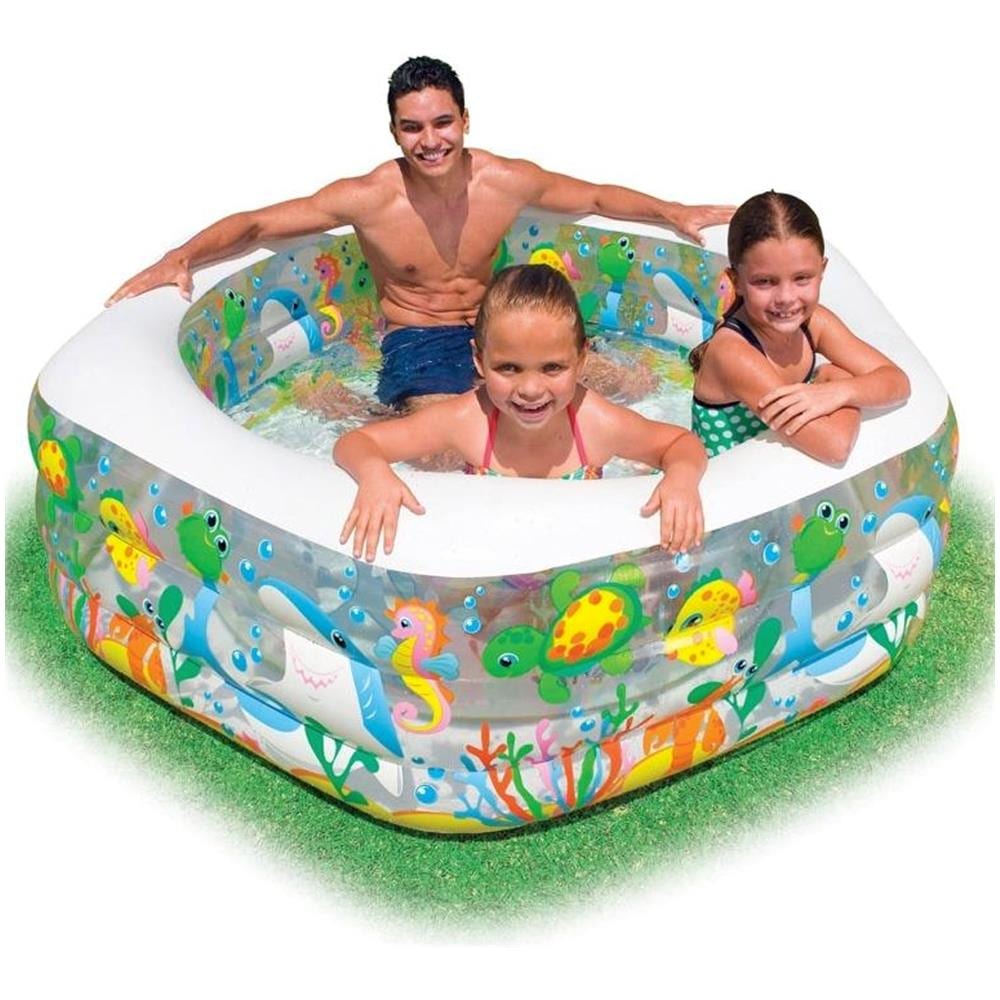 TrAdE shop Traesio® Piscina Gonfiabile Per Bambini Pesci Dell'oceano A 3 Anelli 191 X 178 X 61 Cm