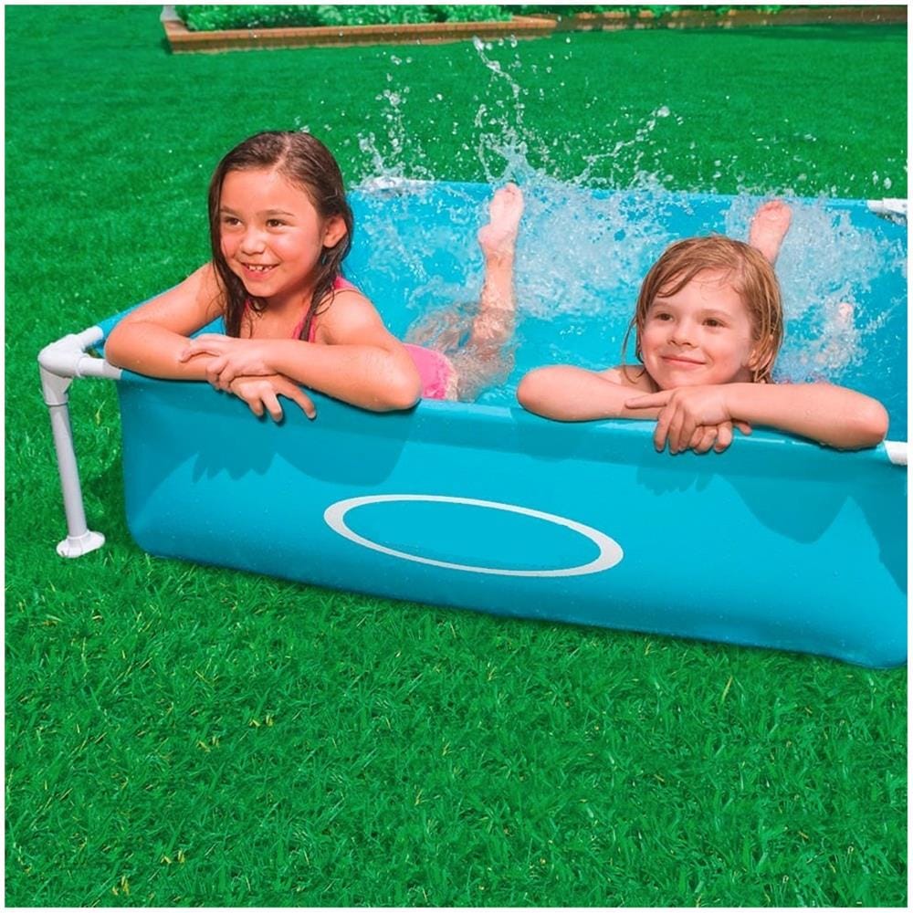 TrAdE shop Traesio® Piscina Quadrata Fuori Terra Per Bambini Baby Telaio In Acciaio Blu 122 Cm