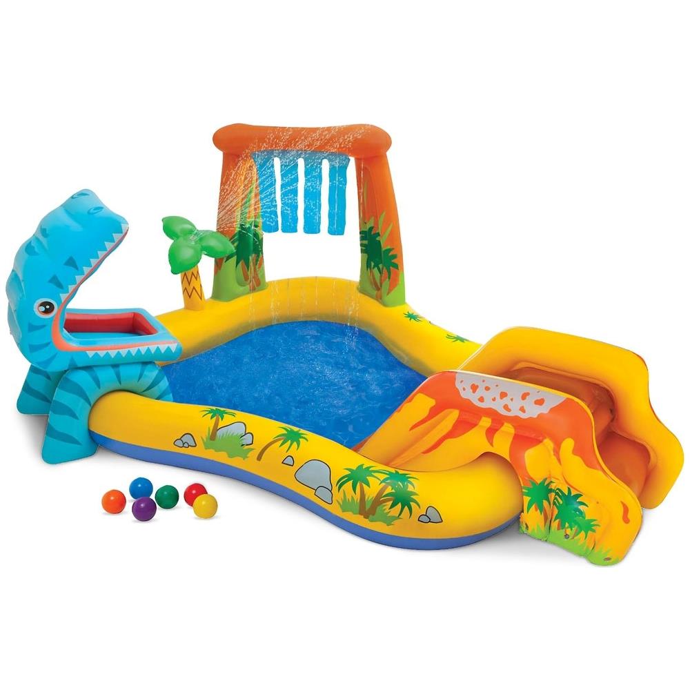TrAdE shop Traesio® Piscina Parco Giochi Gonfiabile Con Dinosauro Con Scivolo Canestro Doccia