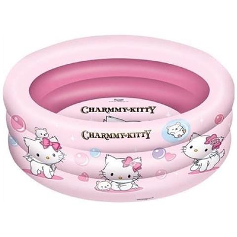TrAdE shop Traesio® Piscina Gonfiabile Charmmy Kitty 3 Anelli Diametro 100 Cm Forma Rotonda