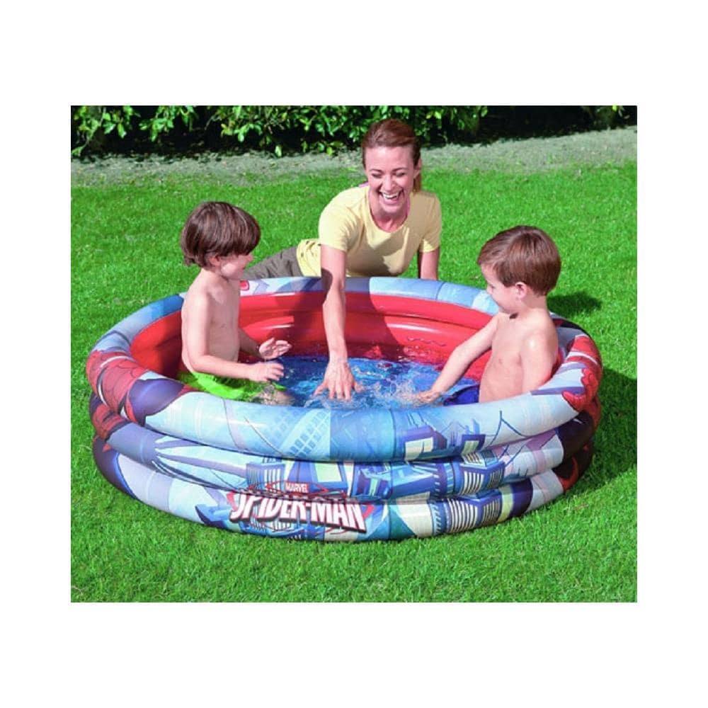 TrAdE shop Traesio® Piscina Gonfiabile Spiderman 3 Anelli 122 X 30 Cm Fuori Terra Spider-man