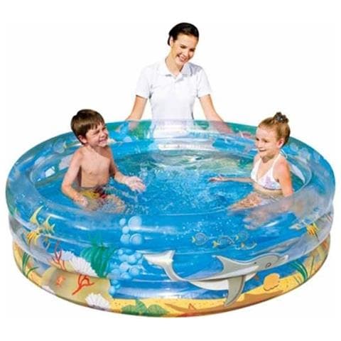 TrAdE shop Traesio® Piscina Gonfiabile Per Bambini Trasparente Sea Life 3 Anelli 150 X 53 Cm