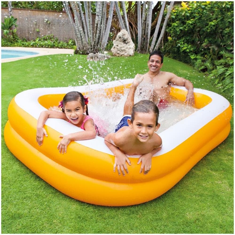 TrAdE shop Traesio® Piscina Gonfiabile Family Mandarin 229 X 147 X 43 Cm 2 Anelli Arancione