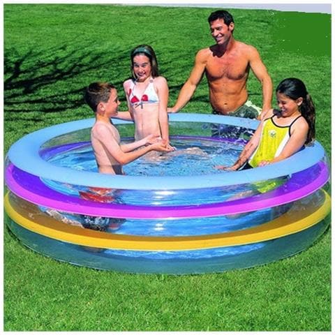 TrAdE shop Traesio® Piscina Gonfiabile Rotonda Fuori Terra 3 Anelli In Vinile 196 X 53 Cm
