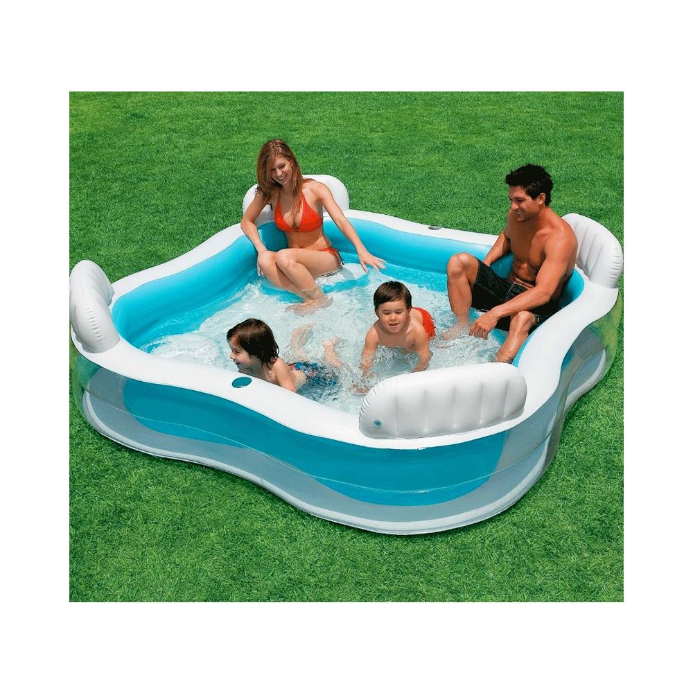 TrAdE shop Traesio® Piscina Gonfiabile Fuoriterra 4 Sedili 229x229x66cm Con 2 Portabicchieri