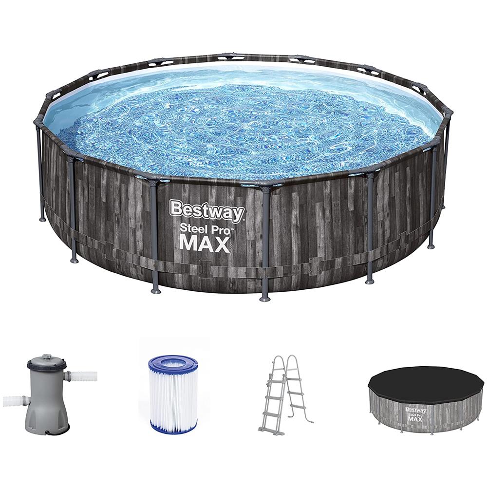 BESTWAY 5614z Piscina Fuoriterra Rotonda Con Struttura Ø 427cm Effetto Legno