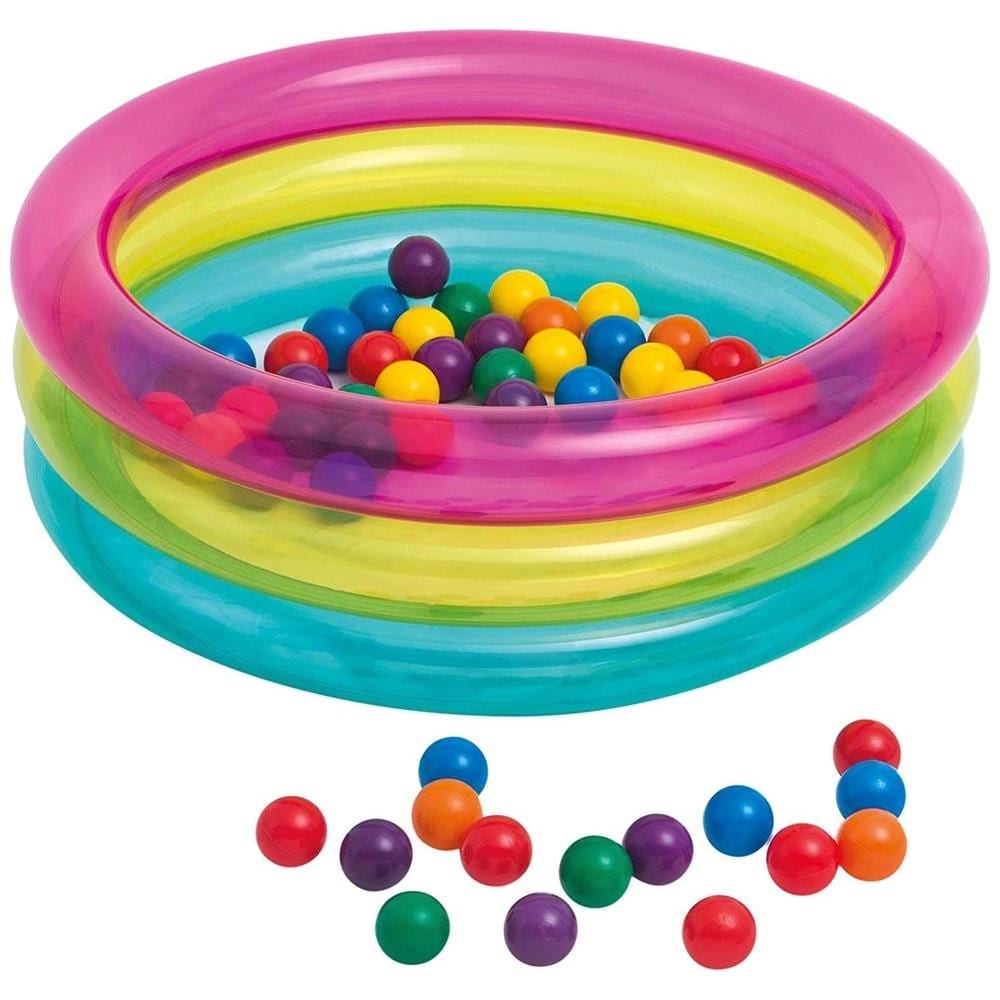 TrAdE shop Traesio® Piscina Gonfiabile Per Bambini 3 Anelli Colorati 86x25cm Con Set Palline