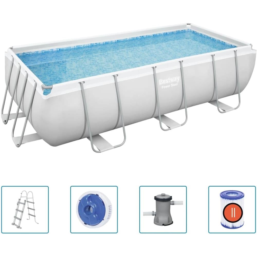 BESTWAY Set Piscina Power Steel Rettangolare 404x201x100 Cm