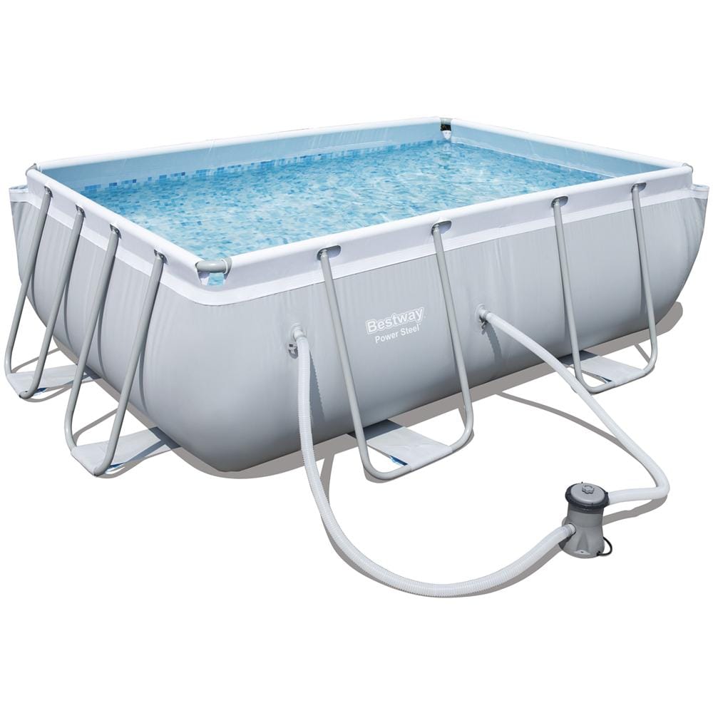 BESTWAY Piscina Rettangolare con Struttura in Acciaio con Pompa Filtro Dimensioni 282 x 196 x 84 cm Colore Grigio