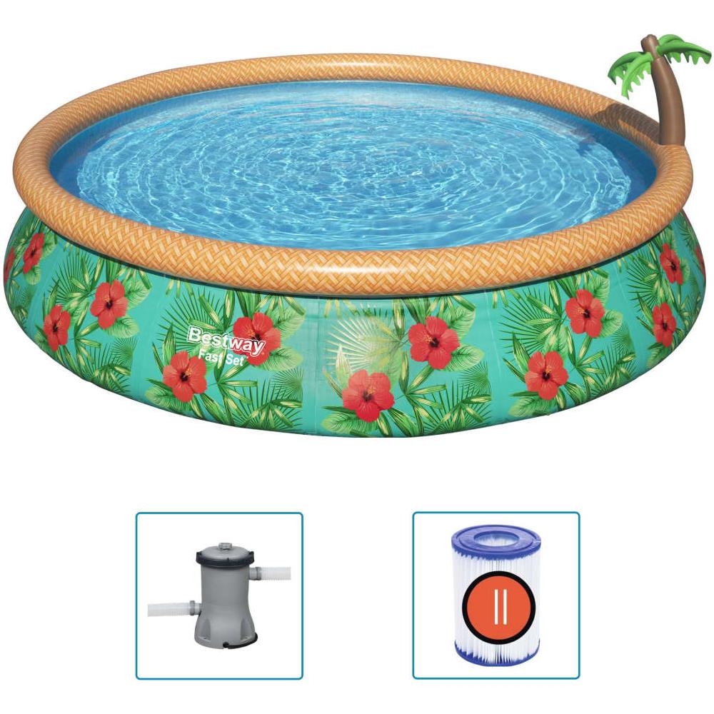 BESTWAY Set Piscina Gonfiabile Palme Paradisiache Fast Set 457x84 Cm
