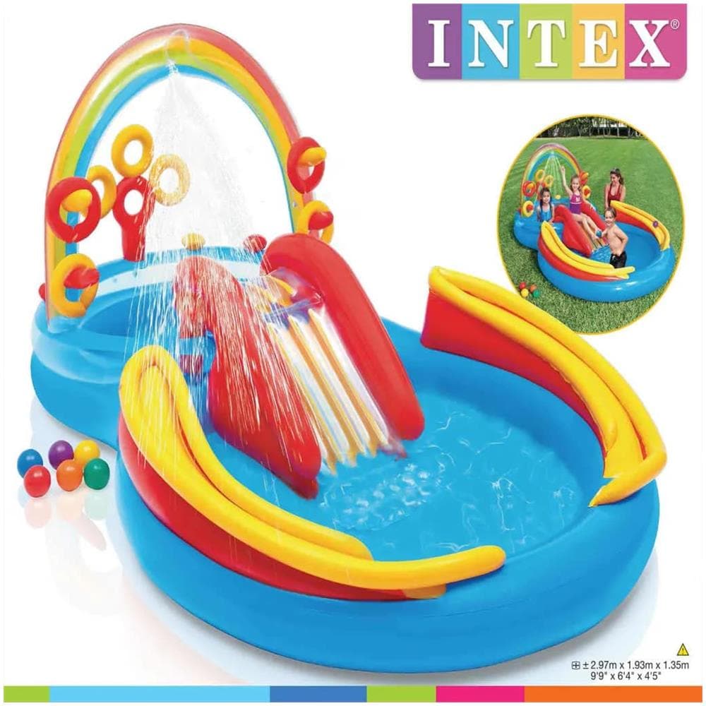 INTEX Piscina Gonfiabile Rainbow Ring Play Center 297x193 X135 Cm