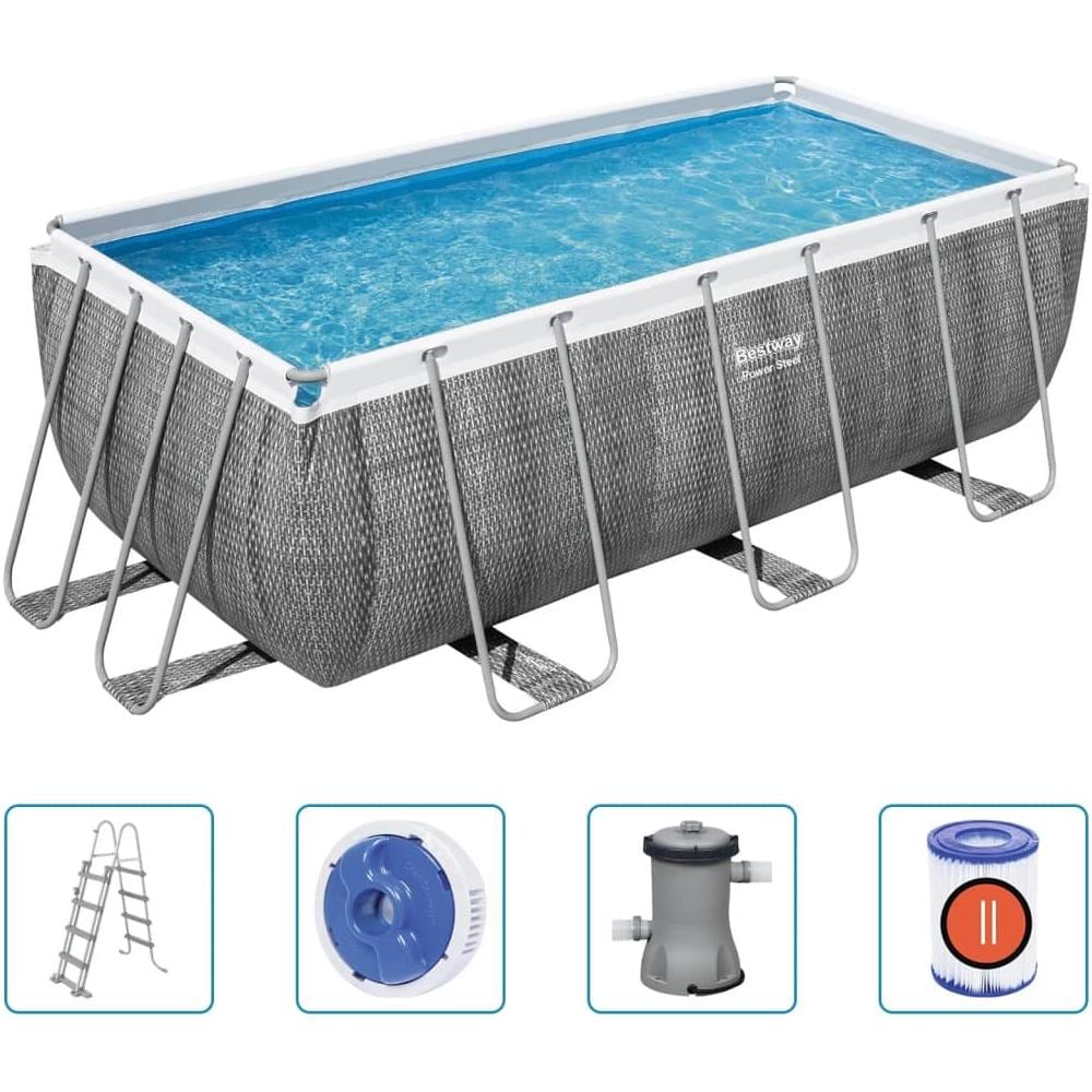 BESTWAY Set Piscina Rettangolare Power Steel 412x201x122 Cm