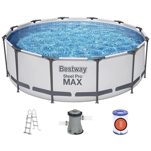 TrAdE Shop Traesio Piscina Fuori Terra Rotonda Steel Pro Max 366x100 Cm 9150lt Pompa Scaletta 56418