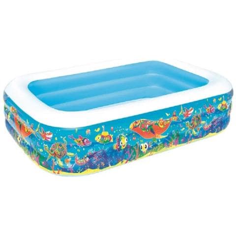 TrAdE Shop Traesio Trade Shop - Piscina Gonfiabile Family Rettangolare 3 Anelli Fantasia Pesci 229x152x56cm 54120