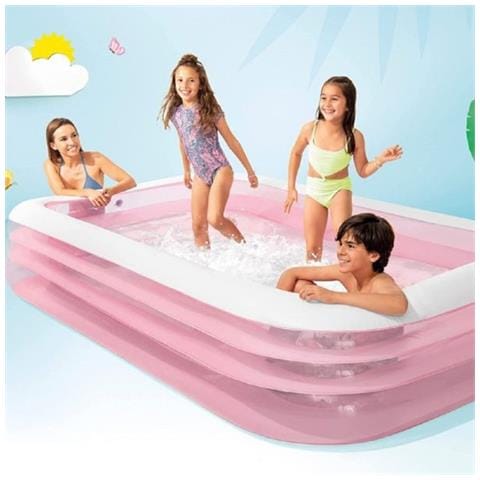 TrAdE Shop Traesio Trade Shop - Piscina Gonfiabile Rosa Rettangolare Family Bambini 305x183x56 Cm Giardino 58487