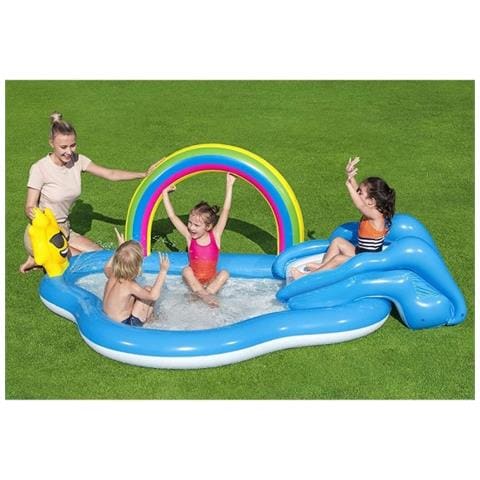 TrAdE Shop Traesio Trade Shop - Piscina Per Bambini Arcobaleno 2 Anni+ Gonfiabile 257x145x91cm Con Scivolo 53092